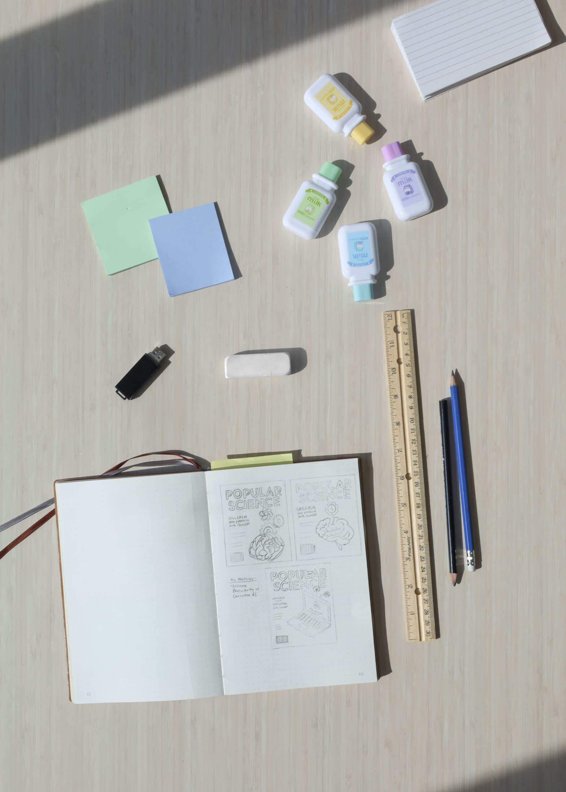 Top down photography of graphic design sketches